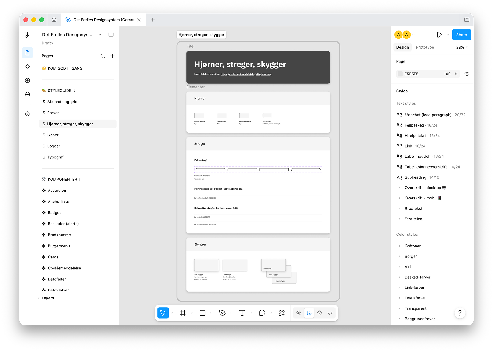 Figma Dev Mode visning af Det Fælles Designsystem